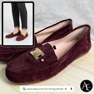 Kate Spade Carmen Burgundy Suede Driving Loafers Gold Spade Hardware Shoes 10B